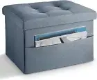 Storage Ottoman Folding Foot Stool Ottoman Foot Rest with Side Pocket Modern Ott