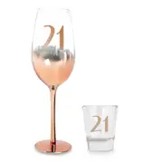 Birthday 21st Rose Gold Ombre 250ml Champagne & 30ml Shot Glass Drinking Set