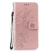 For Galaxy J4+ Plum Flowers Pattern Horizontal Flip Leather Case with Holder & Card Slots & Wallet & Lanyard(Rose Gold)