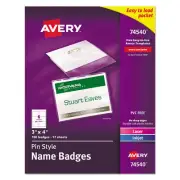 Avery Badge Holder Kit w/Laser/Inkjet Insert, Top Load, 3 x 4, White, 100/Box