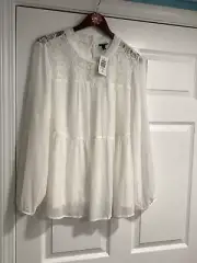 Torrid Lace With Chiffon Overlay Blouse White Womens Sz 2X 18/20 Tiered NWT