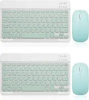 2 Pack Bluetooth Keyboard and Mouse Combo Rechargeable Portable Wireless Keyboard Mouse Set for Apple iPad iPhone iOS 13 and Above Samsung Tablet Phone Smartphone Android Windows (10 inch Green)