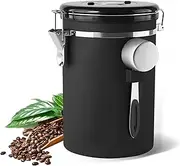 Airtight Coffee Canister, 1.8L/60oz Large Stainless Steel Kitchen Storage Container with Measuring Scoop, Date-Tracker and CO2-Release Valve for Grounds Coffee Beans Tea Sugar Cereal Flour(Black)