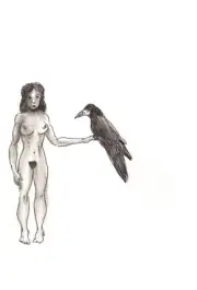 LENORE - Woman with Crow - Homage to Poe Original 2011 ink drawing listed artist