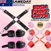 BDSM Furry Restraint Bondage Set - Ankle & Wrist Cuffs for Adult Fetish Play