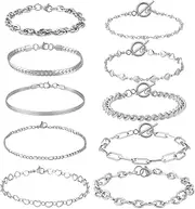 [PH PandaHall] 10 Styles Chain Bracelets, Cuban Link Bracelet Stainless Steel Rope/Paperclip/Snake Curb Chunky Chain Bracelet Wrist Band for Men Women Dad Husband Jewellery Set, 7-1/4~8-5/8 inch