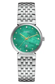 RADO Florence Diamond Bracelet Watch, 38mm in Silver/Light Green at Nordstrom One Size