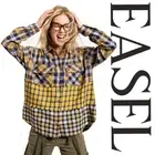SML EASEL MUSTARD MIX PLAID PRINTED BUTTON DOWN SHIRT/TUNIC BHCS