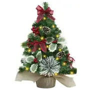 20 Inch Tabletop Mini Christmas Tree with Lights & Timer 20 LEDs Holly Leafed...