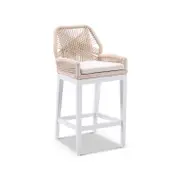 Hugo Outdoor Aluminium And Rope Bar Stool-White W/ Cream Rope & Cream Cushion - White w/ Cream Rope & Cream Cushion