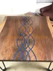 Live Edge Blue Epoxy Resin Table Premium Quality Walnut Wood Large Din Table