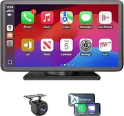 Portable Apple Carplay/Android Auto Screen for Car, 7 Inch HD Touch Screen Wireless Car Play with Backup Camera, Voice Control, BT, FM, Mirror Link for All Vehicle