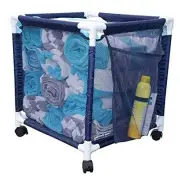 Rolling Pool Storage Small Organizer Bin, 18" W x 18" L Blue Mesh / White PVC