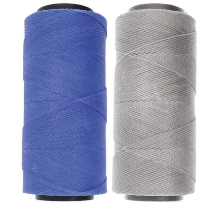 2 Knot It Waxed Polyester Cord 1mm Diameter 144M Spools (Blue, Light Grey)