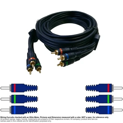Cable Coax Coaxial RCA 3:3 Video RGB Component OFC Velocity 12FT C2G 27083