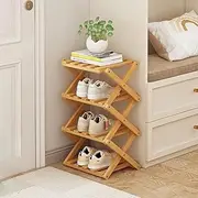 Bamboo Shoe Rack Foldable Shoes Organizer Free Standing Shelf Multifunctional Shoe Rack Vertical Shoe Rack Installation Free Shoe Shelf Creative Shoe Storage Rack for Entryway Hallway (4 Layers)
