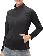[Tignapoo] Women Sport Jacket Turtleneck Slim Fit Full Zip Pockets Quick Dry Outdoor Running Track Jackets Tops
