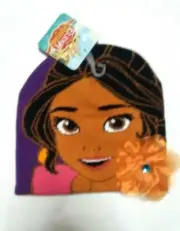 Disney Elena of Avalor Girl's Purple Beanie Winter Hat w/ Flower NWT OSFM
