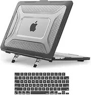MOSISO Compatible with MacBook Air 13 inch Case 2025-2022 M4 A3240 M3 A3113 M2 A2681, Honeycomb Heavy Duty TPU Bumper Plastic Case with Fold Kickstand&Keyboard Skin for MacBook Air 13.6, Black