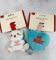 Set of 2 Pearhead Plush Baby Stroller Toy Love Bear & Be Mine Heart Valentine's