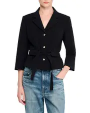 Sandro Cropped Tailored Belted Waist Jacket