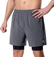 [S Spowind] Men's 2 in 1 Running Shorts Quick Dry Athletic Workout Gym Shorts Liner with Back Zipper Pocket