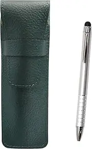 SASMG-TP04 Grain Leather Pen Case Moss Green Smartphone Touch φ9 Rotating Ballpoint Pen Set, Silver