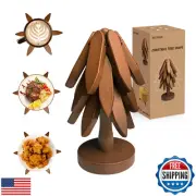 Trivets for Hot Dishes, Wooden Tree Trivet Set, Foldable Trivets for Hot Pots