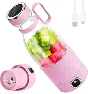 Portable Blender for Shakes and Smoothies, 3000mAh Personal Blender with 6 Blades, USB Rechargeable Blender Bottles, Electric (Pink)