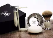 Classic Grooming & Shaving Set DE Safety & Silver Tip Badger Brush | Men's Gift