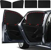 Car Side Window Sun Shade, 4 Pcs Magnet + Velcro Reinforcement Car Window Covers Blackout Privacy Car Curtains Universal UV Protection Automotive Window Sunshades for Family Baby Kids Car Camping
