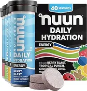 Nuun, Energy Caffeine B Vitamins Ginseng Electrolyte Drink Tablets, Mixed Flavors, 40 Count