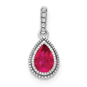 14k White Gold Pear Ruby and Real Diamond Pendant