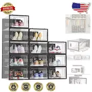 Dustproof and Waterproof Shoe Organizer Set - 12 Stackable Clear Containers