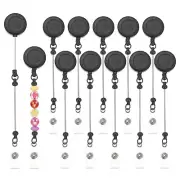 Beadable Badge Reels, 12 Pcs Retractable Clips Holder, Black