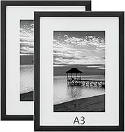 A3 Picture Photo Frames Set of 2,Versatile Shatterproof Photo Posters Certificates Frame for Home Store Office,Wall Horizontal Vertical Display,Black
