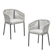 Raimon Furniture Set Of 2 Pietro Stylish Rope Woven Outdoor Dining Chair Metal Frame - Pebble