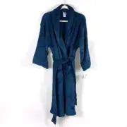 Natori Robe Navy Blue Shawl Collar Wrap Thick Longline Pockets Belted Sz X / XL