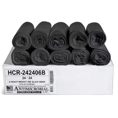10 Gal. 6 Mic (Eq) Black Trash Bags 24 In. X 24 In. Pack of 1000 for Janitorial