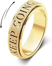 [OreilleStar] Fidget Toys Adults Anxiety Ring for Women: Fidget Spinner Cute Keep Going Symbol Thumb Ring Stainless Steel Gold Silver Black Size 5 6 7 8 9 10