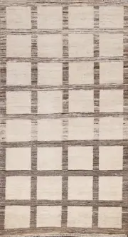 Checked Gabbeh Modern Oriental Runner 3x6 Rug Hand-Knotted Plush Wool Carpet
