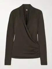 [TOTEME] TOTEME - Wrap-effect Draped Stretch-jersey Top - Brown - x small x small Brown