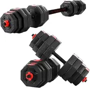 Everfit Dumbbell Barbell Set, 40kg Adjustable Dumbbells Weight Plates Hand Weights Home Gym Exercise Fitness Equipment Workout Sets, with Holder Black Red