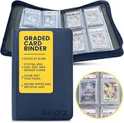 bindrz 4 Pocket Graded Card Binder – Holds 32 Slabs - Archival Safe Zipper Album Storage Compatible with PSA, BGS, CGC, SGC, GMA and AGS Slab (Blue)