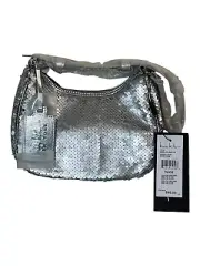 $60 Nicole Miller Mermaid Silver Sequin Boho Bag 8x6 Adjustable Strap Flirty