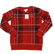 NWT CHARTER CLUB Christmas Sweater Boy Plaid Size 5 Crew Neck Cotton Pullover