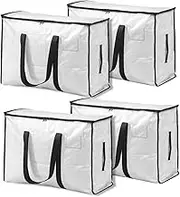Moving Bags - 4 Pack 95L Oversize Large Storage Bag Organizer with Zips and Tag Pocket, Large Packing Bags with Zips for Clothes Storage Moving Travelling Camping Wrapping Paper Storage