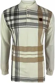 [Trojan] Men's Oversize Check Panel Longsleeved Polo Shirt, Ecru, M