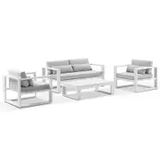 Santorini 2+1+1 Outdoor Aluminium Lounge Set with Coffee Table White - Olefin Light Grey
