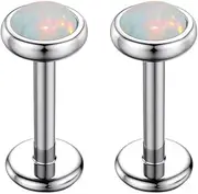 [Niaspi] Hypoallergenic Stainless Steel Opal Lip Rings Studs 16G Cartilage Conch Helix Tragus Flat Back Stud Earrings Internally Threaded Labret Monroe Piercing Jewelry 8mm 2Pcs